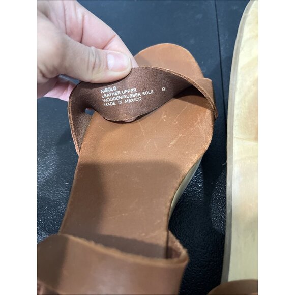 Nisolo Wedge Sandals Womens 9 Tan Leather Sarita Platform Wood Grain Boho Beachy - Picture 7 of 7